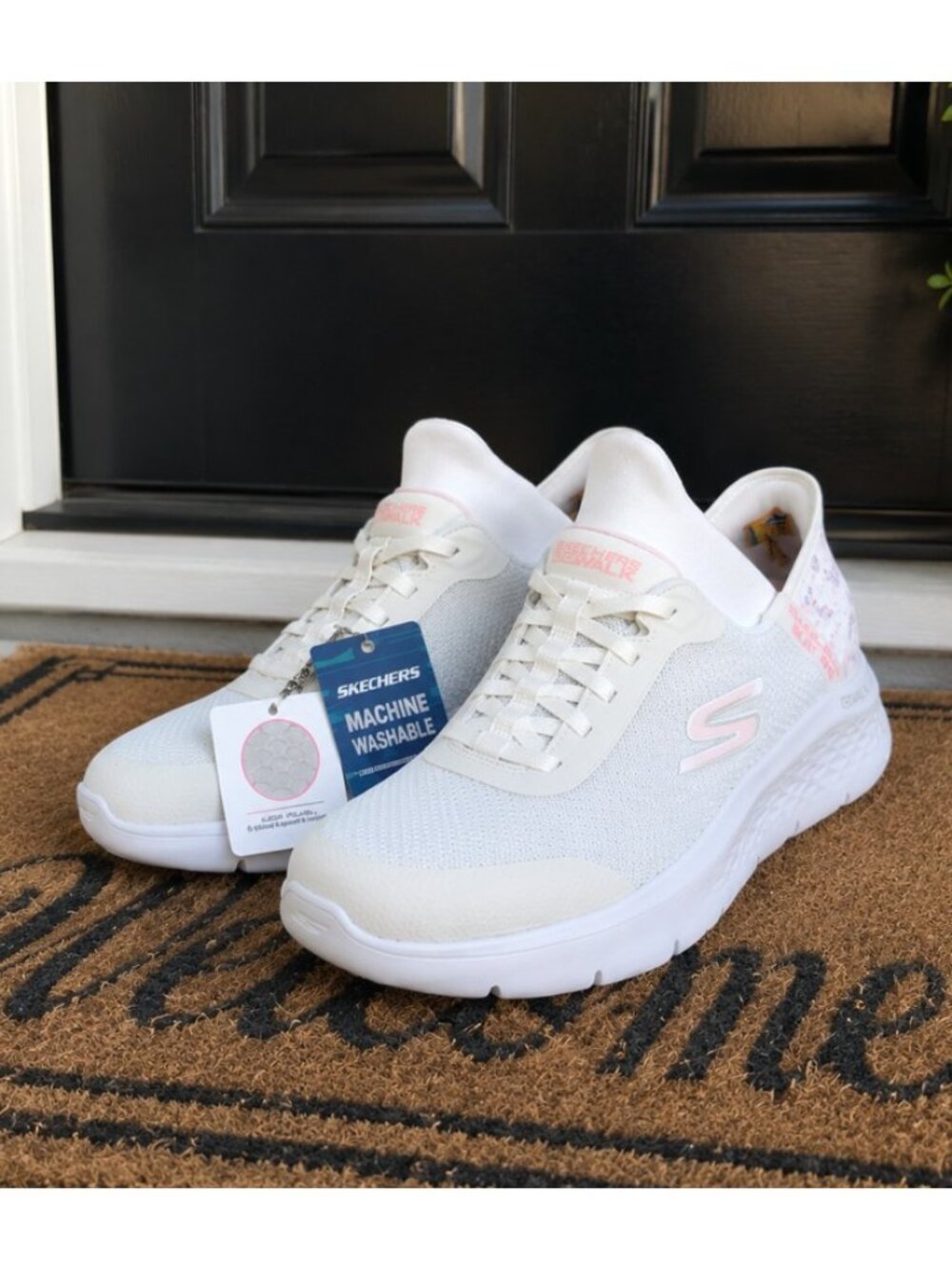 Skechers GOwalk Flex Slip-Ins Women’s Walking Sneakers White Pink Memory Foam